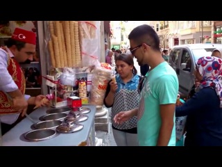 slick ice cream seller in turkey.